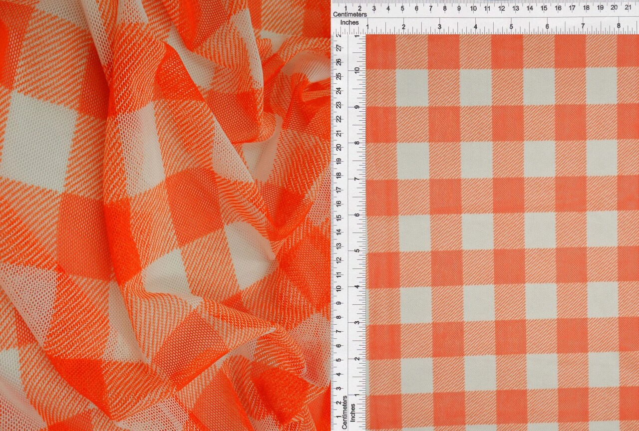 1 Yard 90% Polyester and 10% Spandex Mesh Fabric, Checkered Plaid Gingham Print Lightweight 54" Width